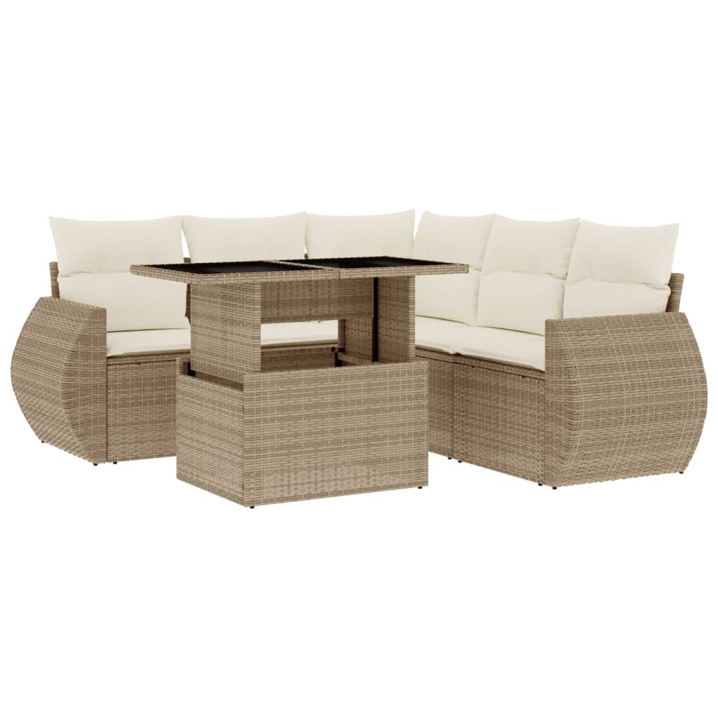 Set Canapele De Grădină Cu Perne, 6 Piese, Bej, Poliratan