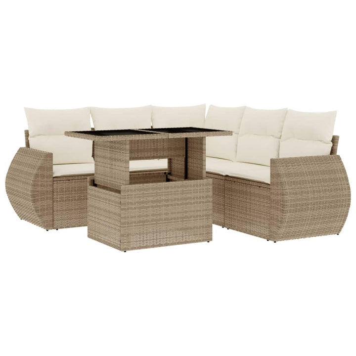 Set Canapele De Grădină Cu Perne, 6 Piese, Bej, Poliratan