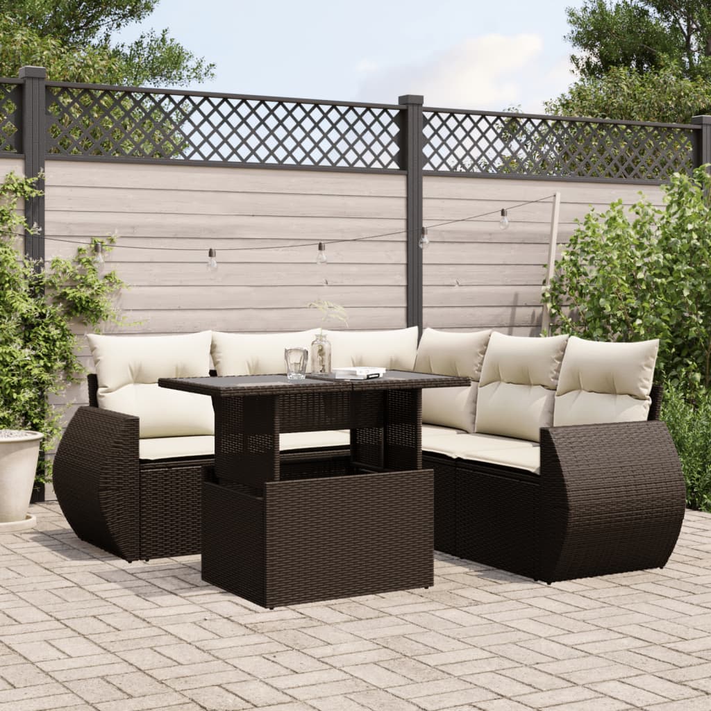 Set Canapele De Grădină Cu Perne, 6 Piese, Bej, Poliratan