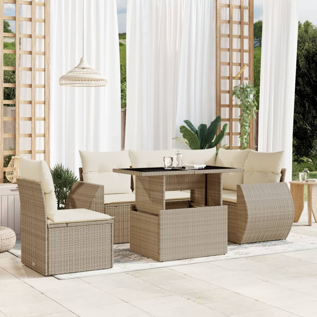 Set Mobilier De Grădină Cu Perne, 6 Piese, , Poliratan