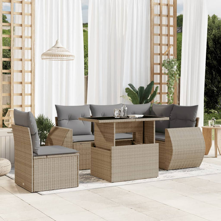 Set Mobilier De Grădină Cu Perne, 6 Piese, , Poliratan