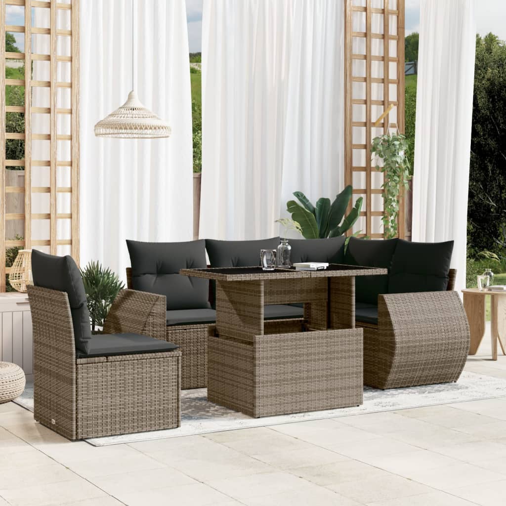 Set Mobilier De Grădină Cu Perne, 6 Piese, , Poliratan