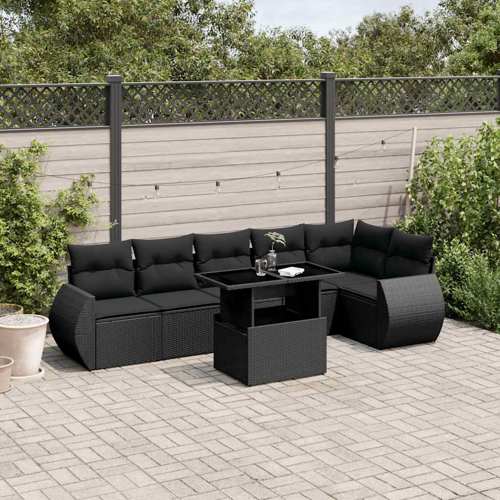 Set Canapele De Grădină, 7 Piese, Cu Perne, Bej, Poliratan