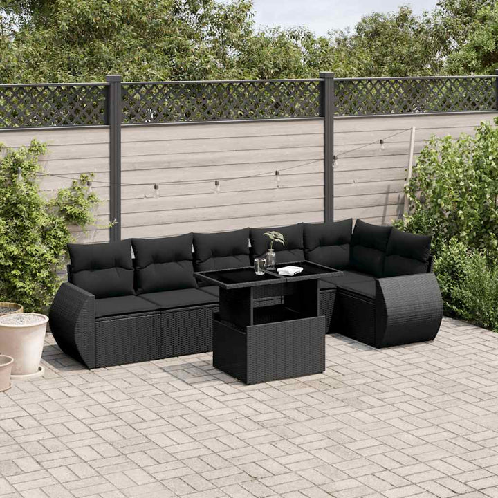 Set Canapele De Grădină, 7 Piese, Cu Perne, Bej, Poliratan