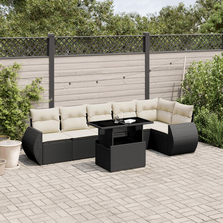 Set Canapele De Grădină, 7 Piese, Cu Perne, Bej, Poliratan