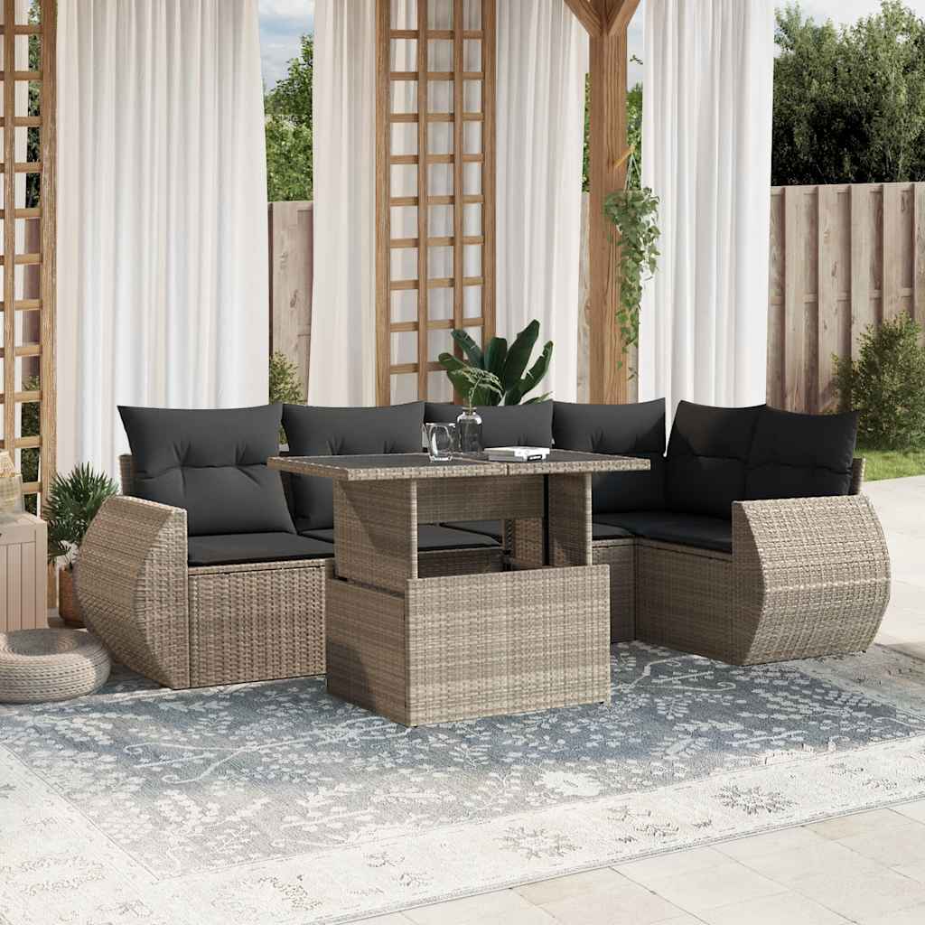 Set Canapele De Grădină, 7 Piese, Cu Perne, Bej, Poliratan