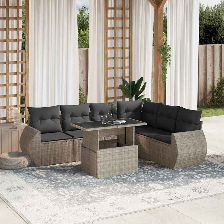 Set Canapele De Grădină Cu Perne, 7 Piese, Negru, Poliratan