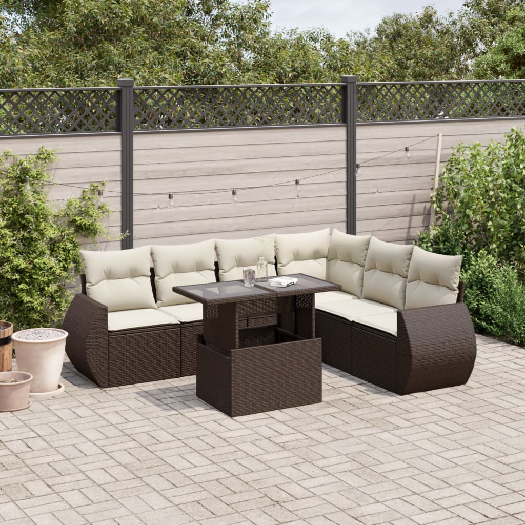 Set Canapele De Grădină Cu Perne, 7 Piese, Negru, Poliratan
