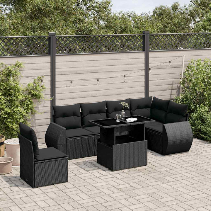 Set Canapele De Grădină, 7 Piese, Cu Perne, Bej, Poliratan