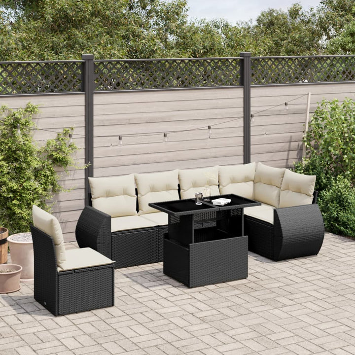 Set Canapele De Grădină, 7 Piese, Cu Perne, Bej, Poliratan