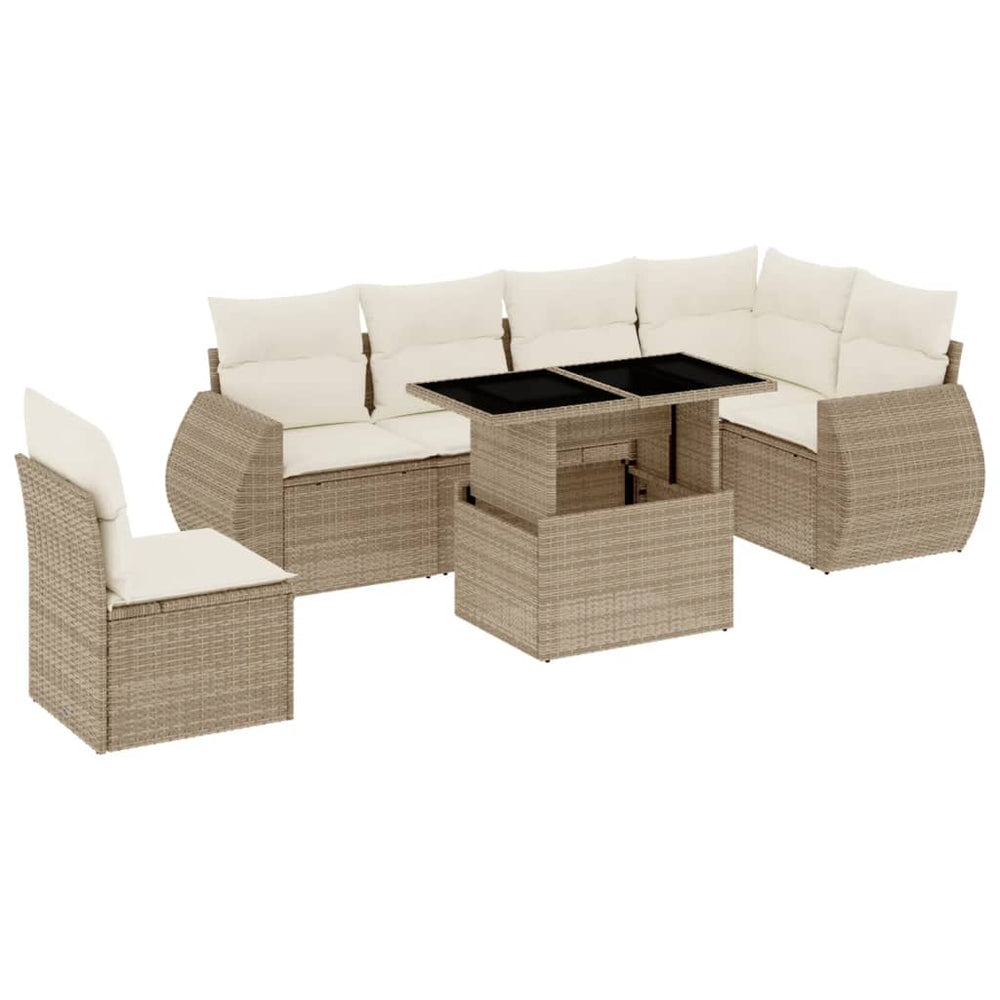 Set Canapele De Grădină, 7 Piese, Cu Perne, Bej, Poliratan