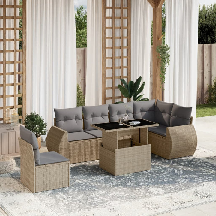 Set Canapele De Grădină, 7 Piese, Cu Perne, Bej, Poliratan