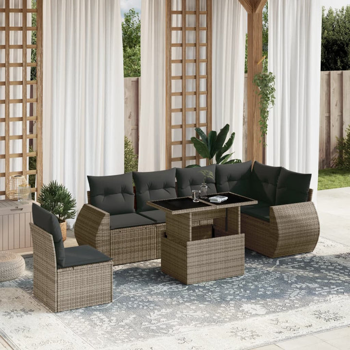 Set Canapele De Grădină, 7 Piese, Cu Perne, Bej, Poliratan
