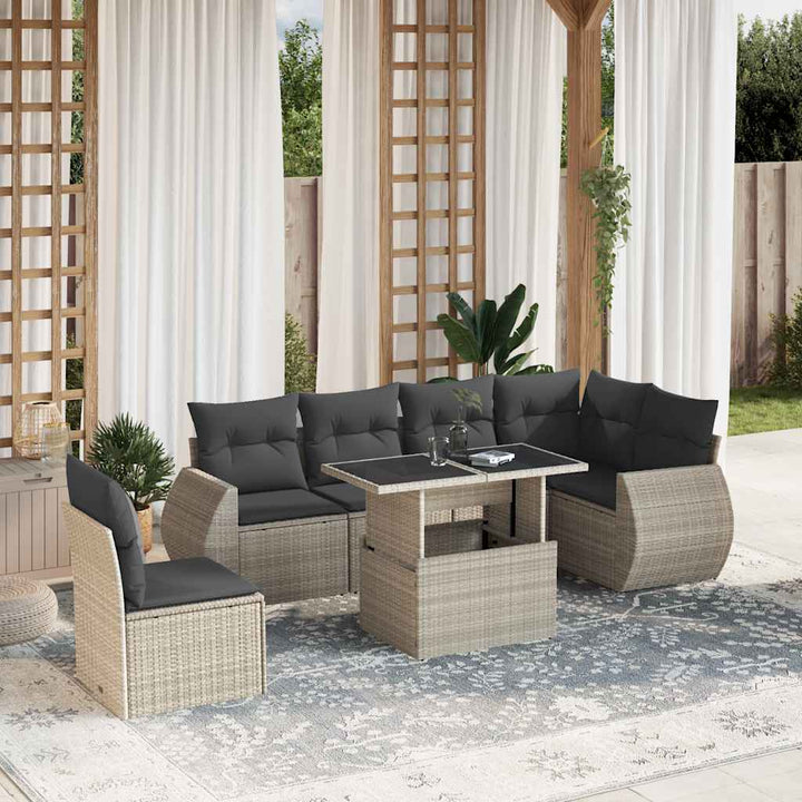 Set Canapele De Grădină, 7 Piese, Cu Perne, Bej, Poliratan