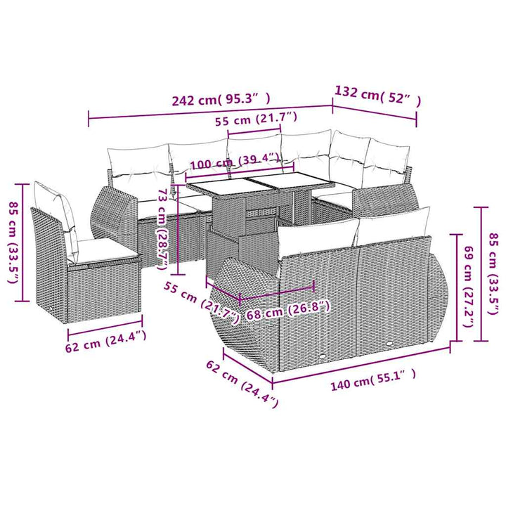 Set Mobilier De Grădină Cu Perne, 9 Piese, , Poliratan