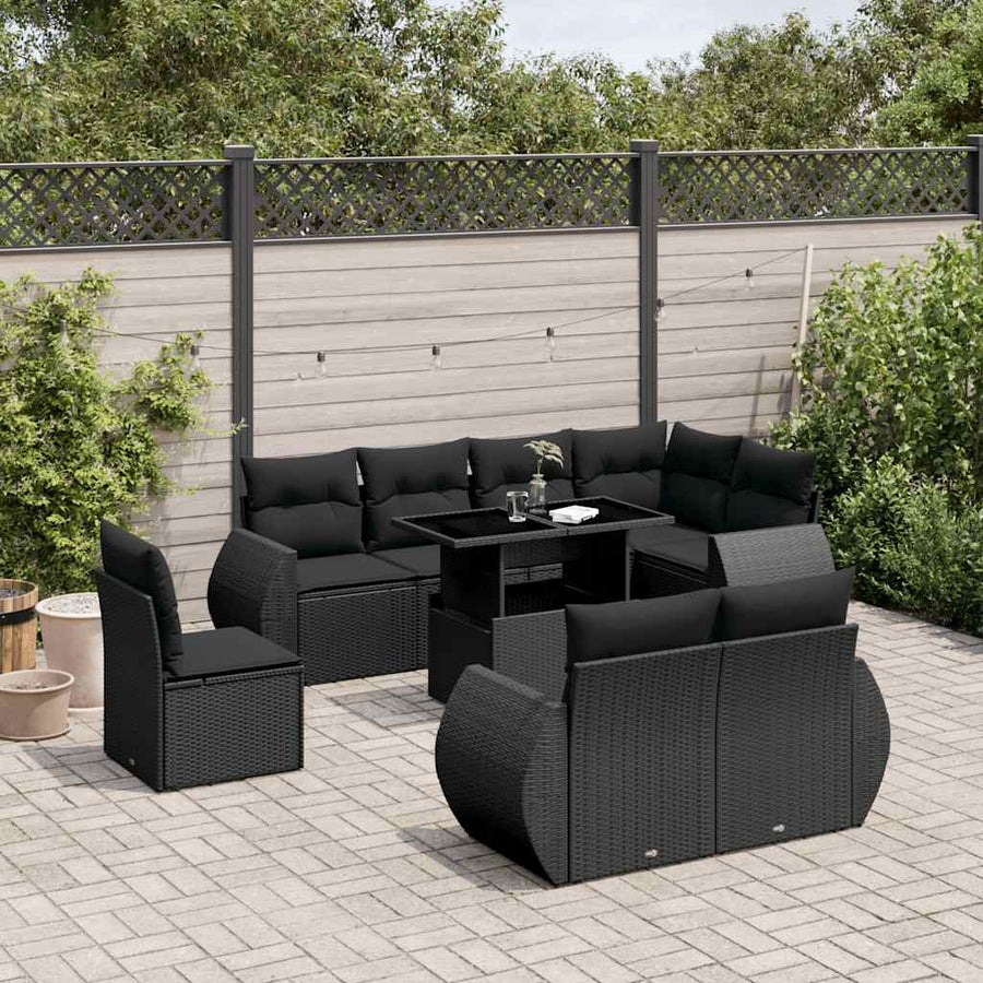 Set Mobilier De Grădină Cu Perne, 9 Piese, , Poliratan