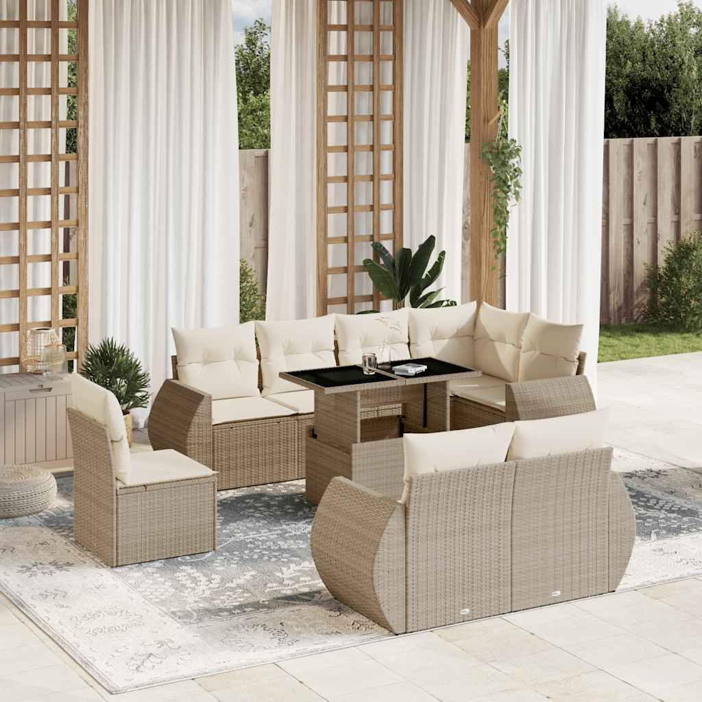 Set Mobilier De Grădină Cu Perne, 9 Piese, , Poliratan