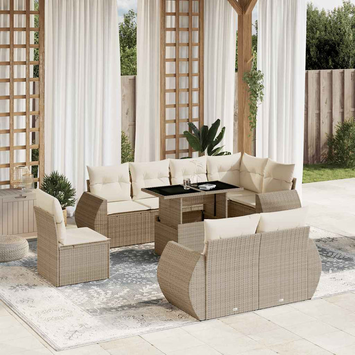 Set Mobilier De Grădină Cu Perne, 9 Piese, , Poliratan