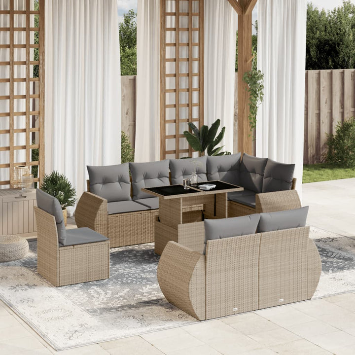 Set Mobilier De Grădină Cu Perne, 9 Piese, , Poliratan
