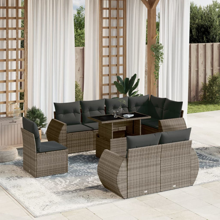 Set Mobilier De Grădină Cu Perne, 9 Piese, , Poliratan