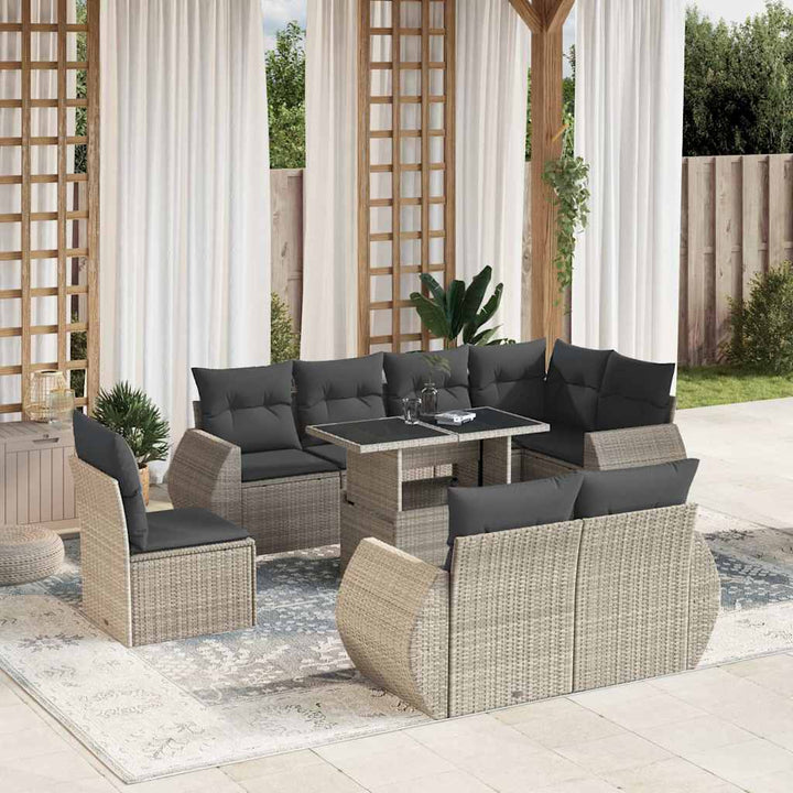 Set Mobilier De Grădină Cu Perne, 9 Piese, , Poliratan