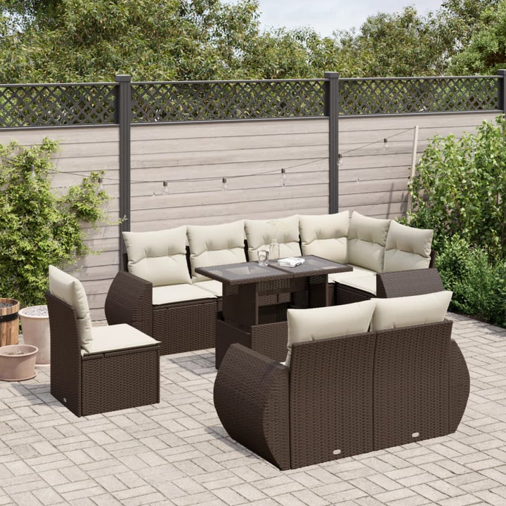 Set Mobilier De Grădină Cu Perne, 9 Piese, , Poliratan