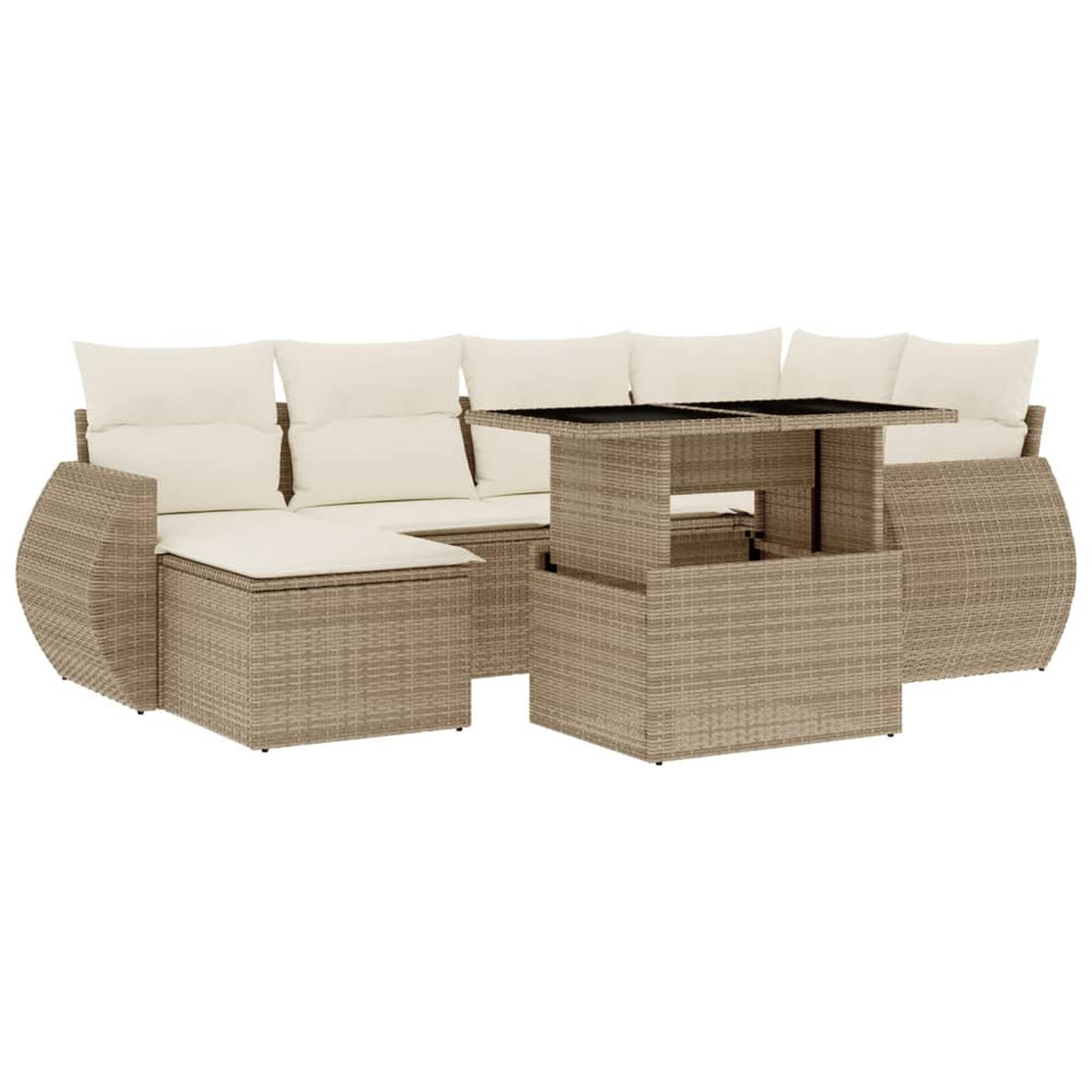 Set Canapele De Grădină, 7 Piese, Cu Perne, Bej, Poliratan
