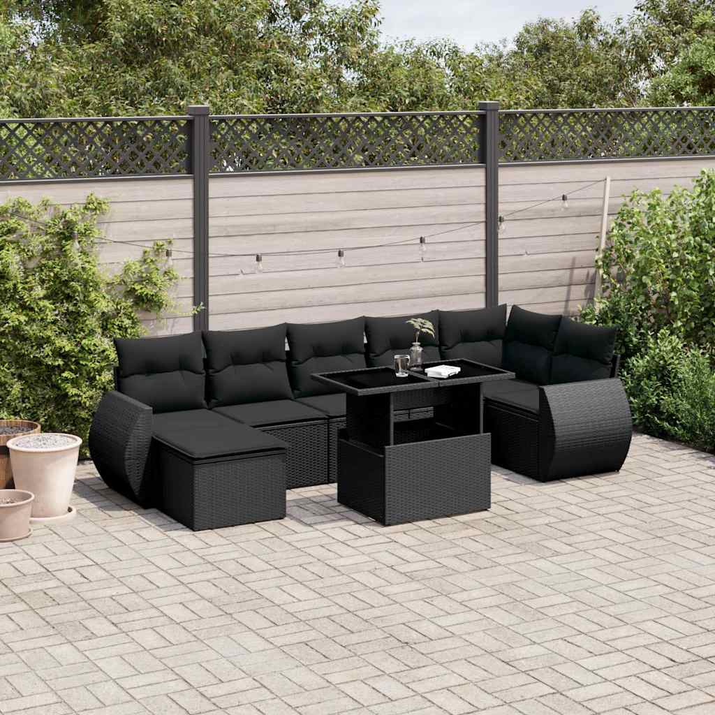 Set Mobilier De Grădină Cu Perne, 8 Piese, Negru, Poliratan