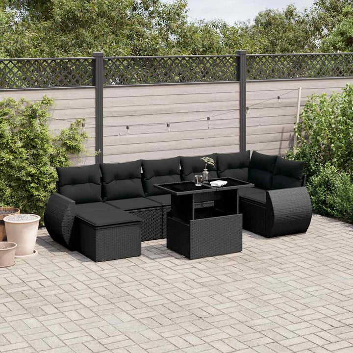 Set Mobilier De Grădină Cu Perne, 8 Piese, Negru, Poliratan
