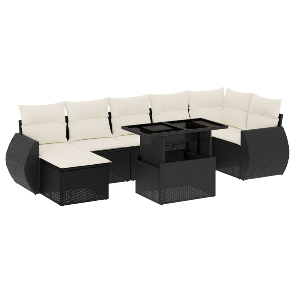 Set Mobilier De Grădină Cu Perne, 8 Piese, Negru, Poliratan