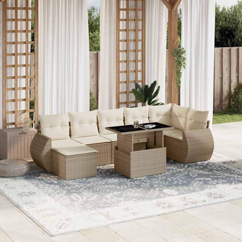 Set Mobilier De Grădină Cu Perne, 8 Piese, Negru, Poliratan