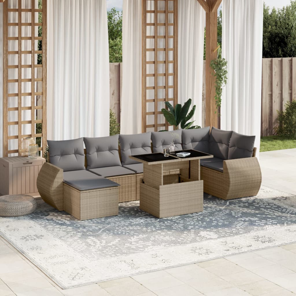Set Mobilier De Grădină Cu Perne, 8 Piese, Negru, Poliratan