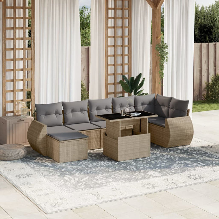 Set Mobilier De Grădină Cu Perne, 8 Piese, Negru, Poliratan