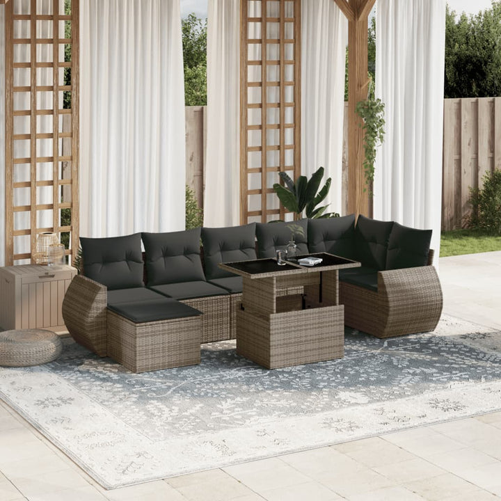 Set Mobilier De Grădină Cu Perne, 8 Piese, Negru, Poliratan