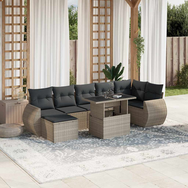 Set Mobilier De Grădină Cu Perne, 8 Piese, Negru, Poliratan
