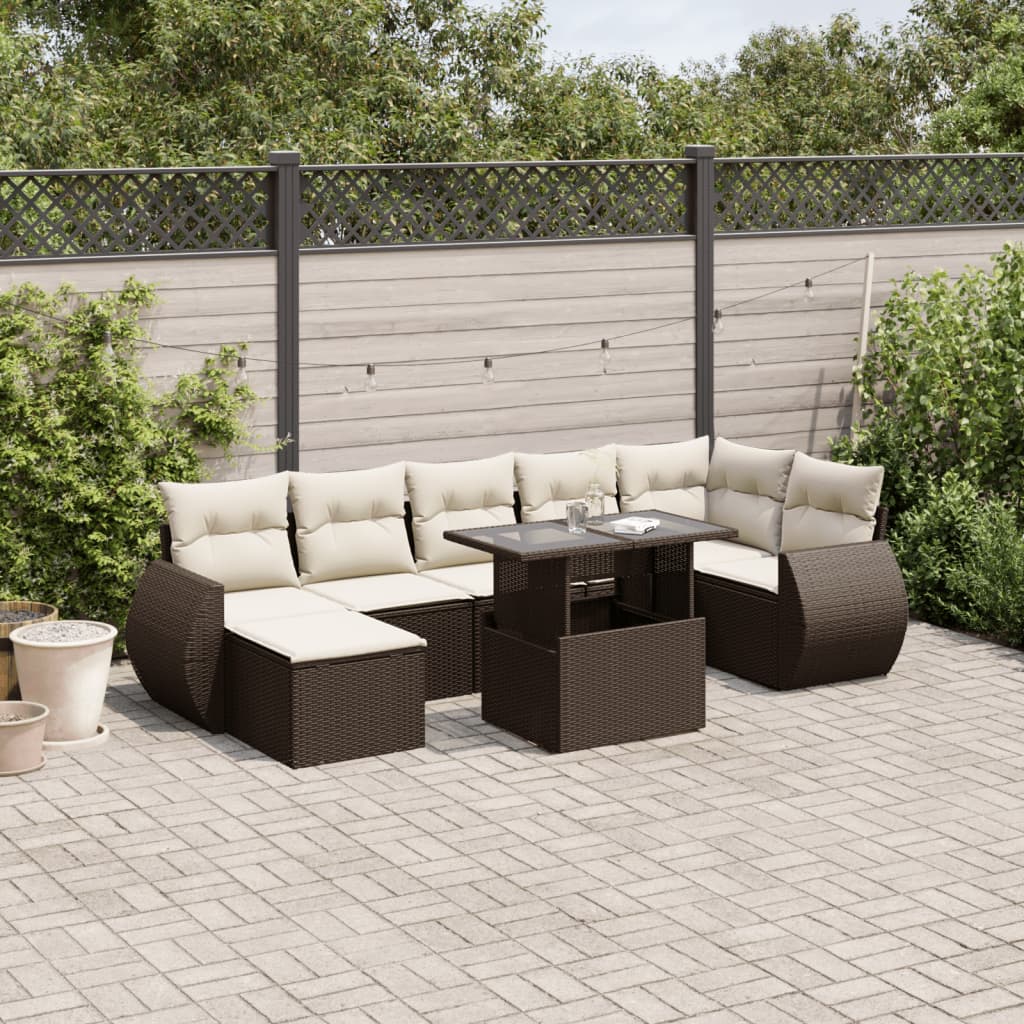 Set Mobilier De Grădină Cu Perne, 8 Piese, Negru, Poliratan