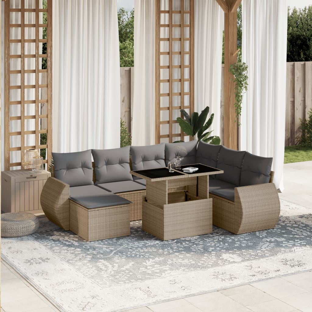 Set Canapele De Grădină Cu Perne, 8 Piese, , Poliratan