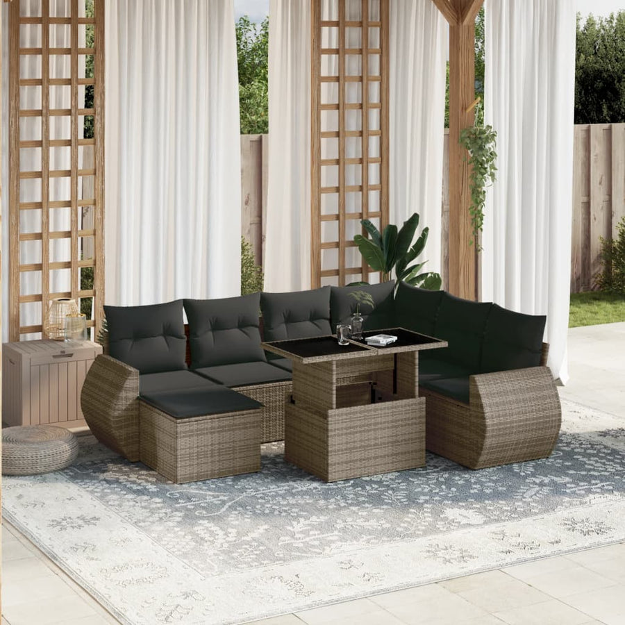 Set Canapele De Grădină Cu Perne, 8 Piese, , Poliratan