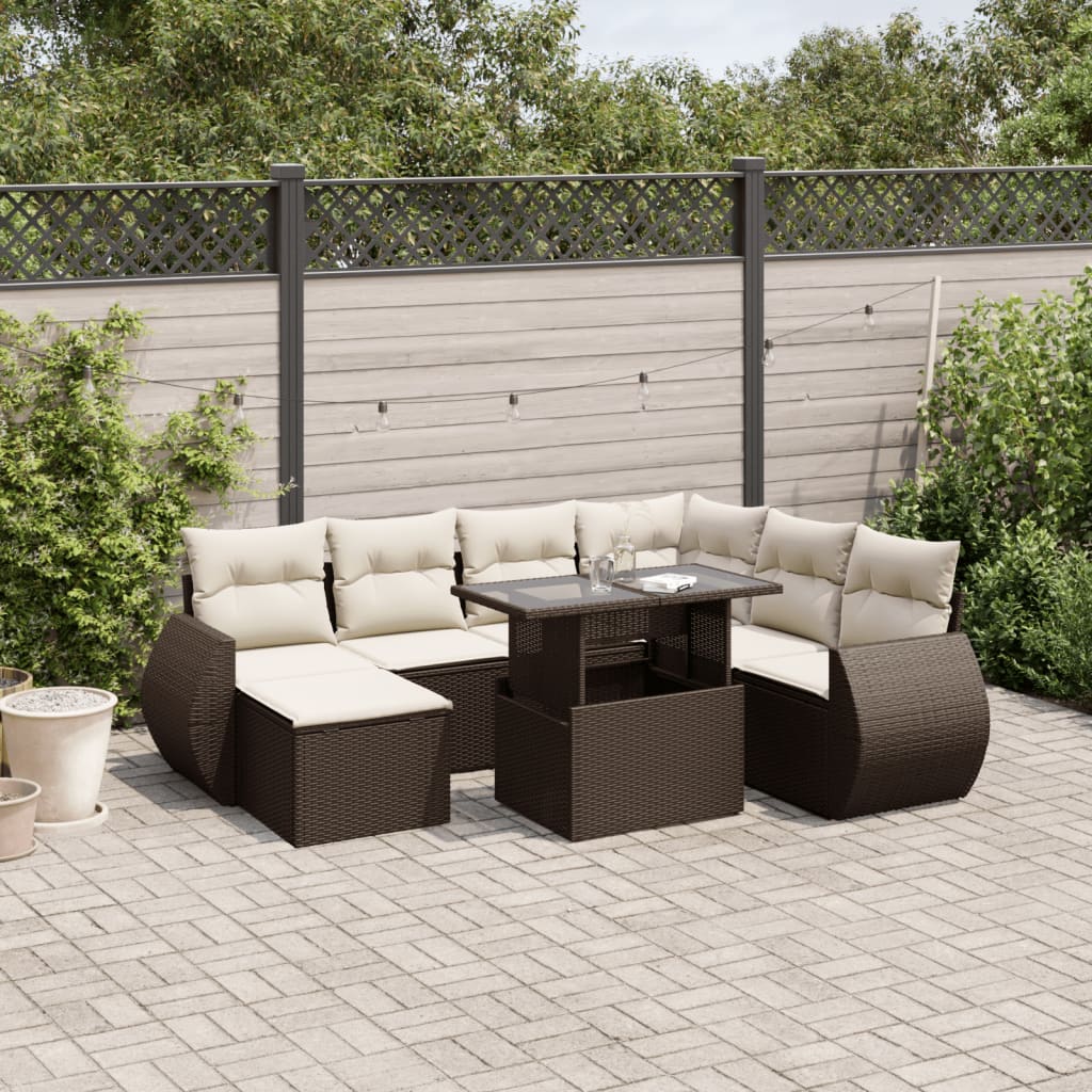 Set Canapele De Grădină Cu Perne, 8 Piese, , Poliratan