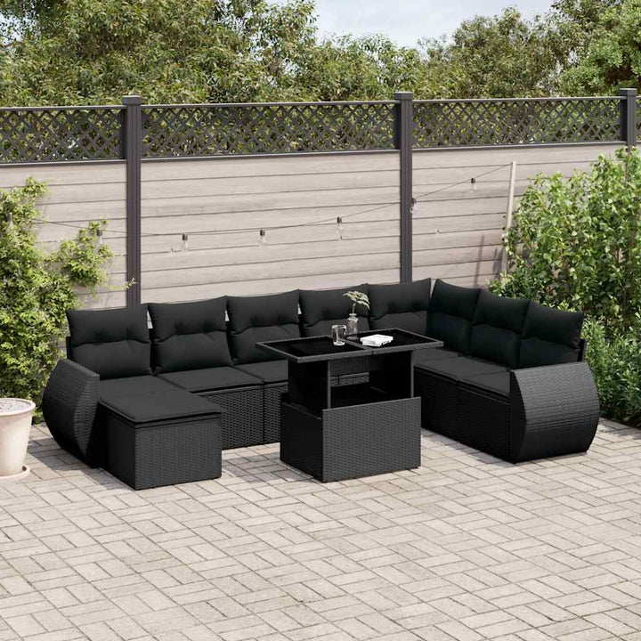 Set Canapele De Grădină, 9 Piese, Cu Perne, Bej, Poliratan