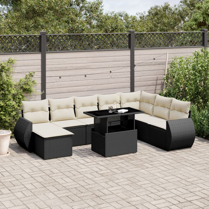 Set Canapele De Grădină, 9 Piese, Cu Perne, Bej, Poliratan