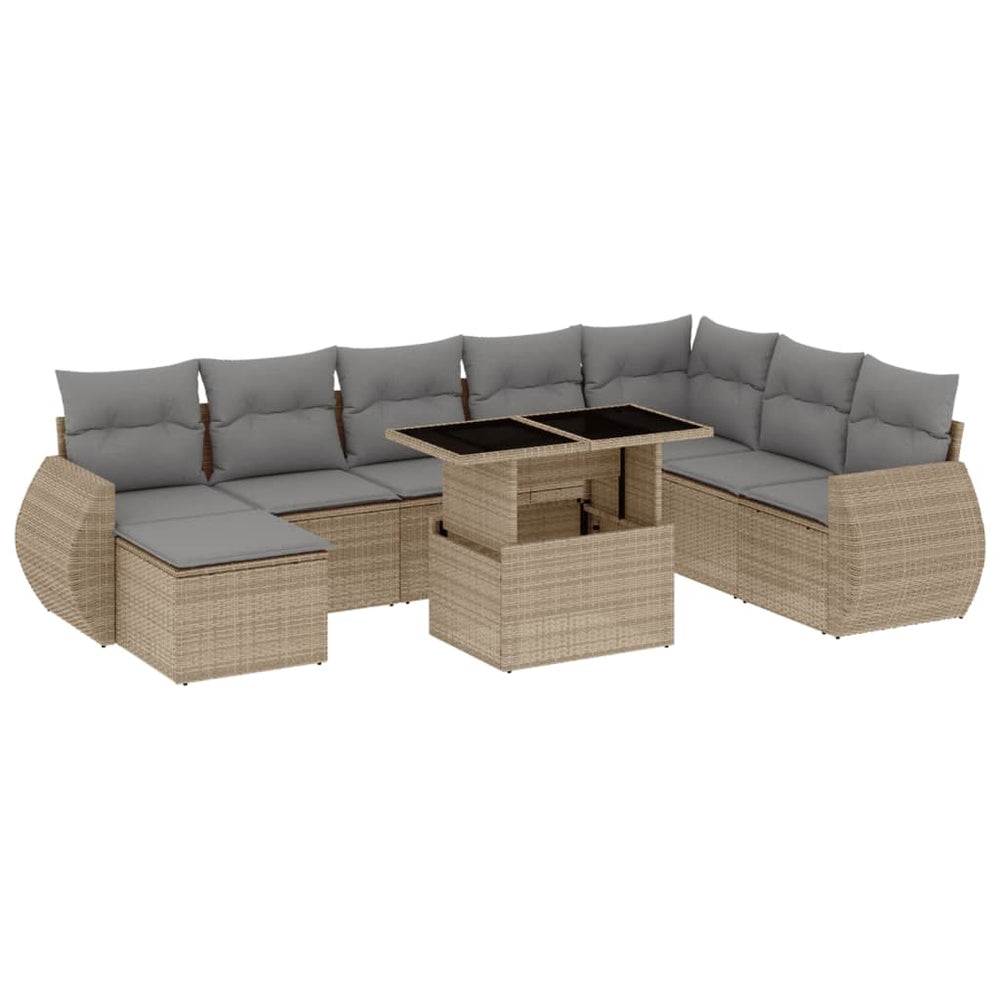Set Canapele De Grădină, 9 Piese, Cu Perne, Bej, Poliratan