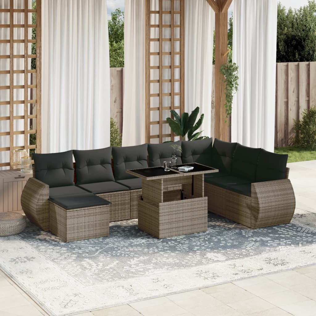 Set Canapele De Grădină, 9 Piese, Cu Perne, Bej, Poliratan