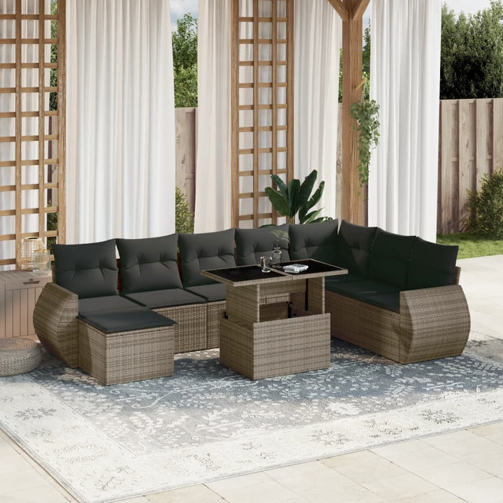 Set Canapele De Grădină, 9 Piese, Cu Perne, Bej, Poliratan