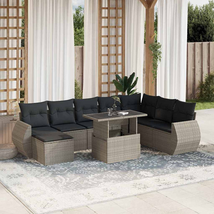 Set Canapele De Grădină, 9 Piese, Cu Perne, Bej, Poliratan