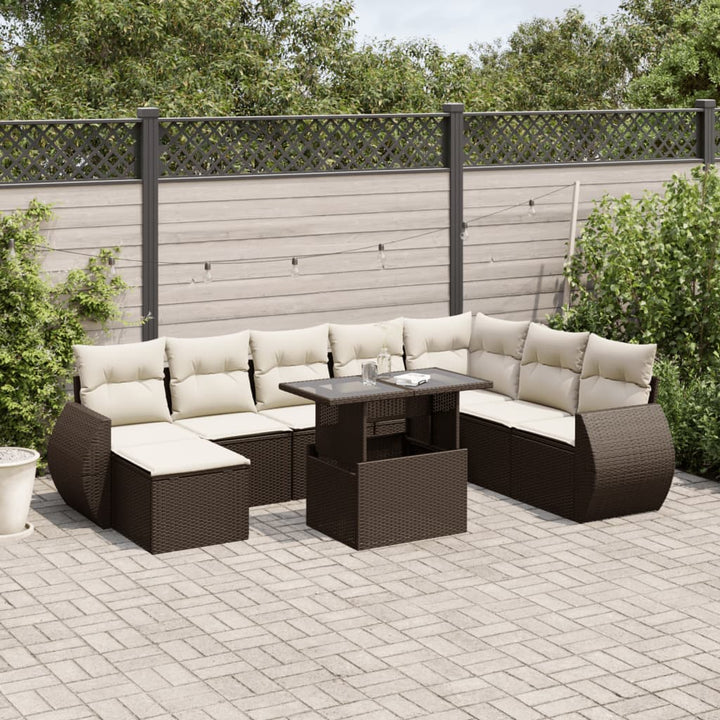 Set Canapele De Grădină, 9 Piese, Cu Perne, Bej, Poliratan
