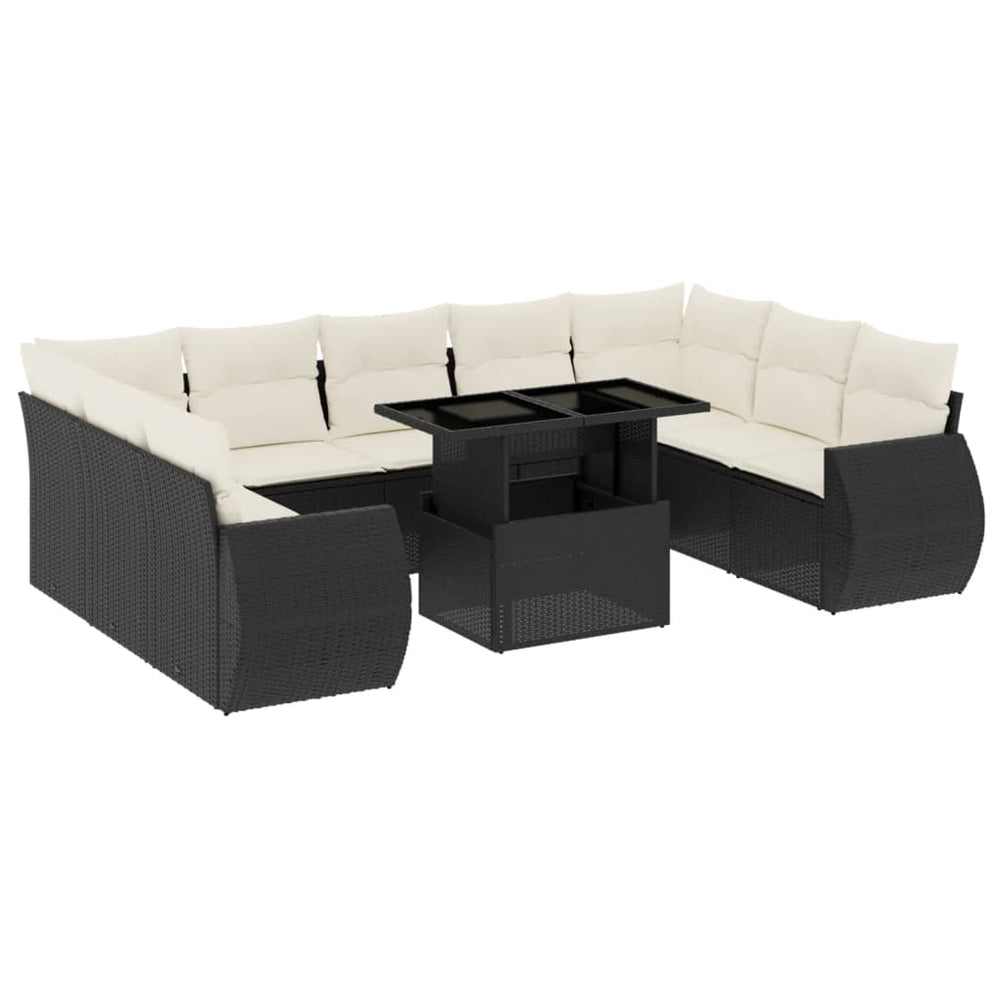 Set Canapele De Grădină Cu Perne, 10 Piese, Negru, Poliratan