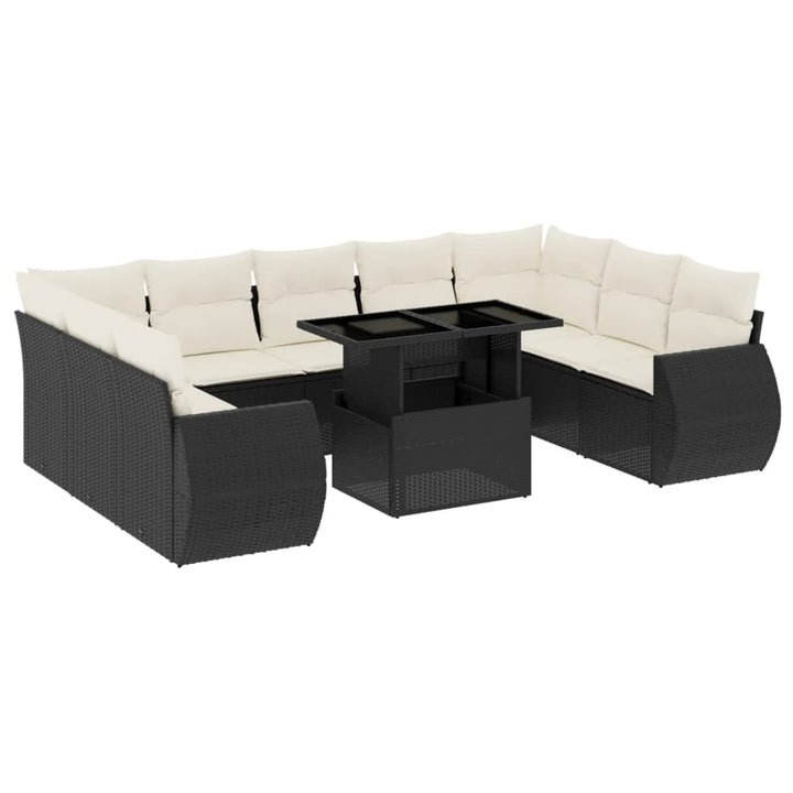 Set Canapele De Grădină Cu Perne, 10 Piese, Negru, Poliratan