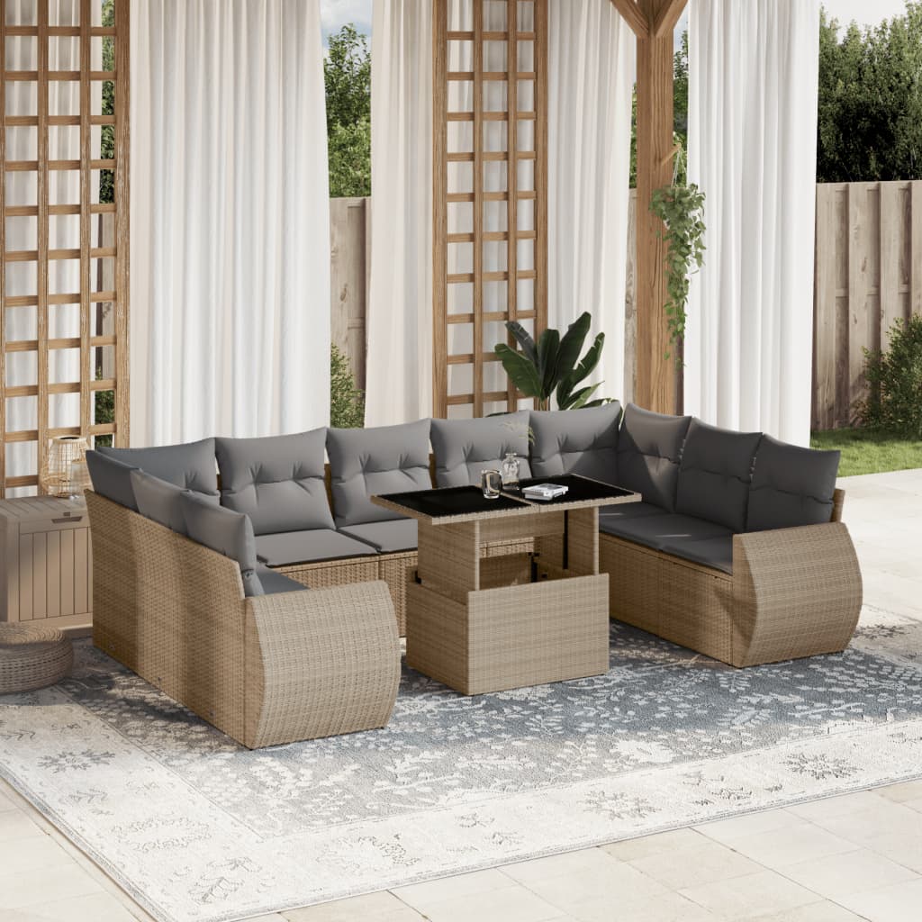Set Canapele De Grădină Cu Perne, 10 Piese, Negru, Poliratan