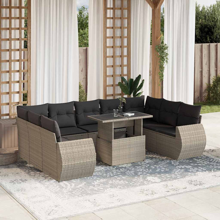 Set Canapele De Grădină Cu Perne, 10 Piese, Negru, Poliratan